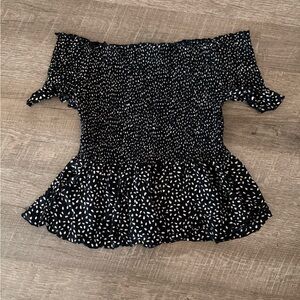 Japna Black and White Smocked Blouse